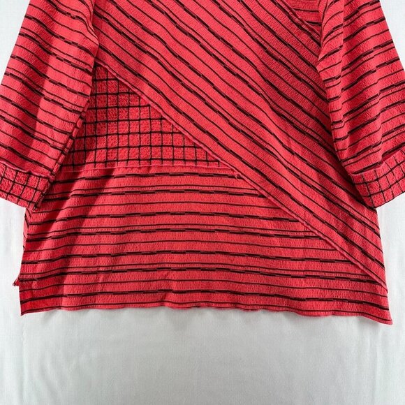 Habitat Top Womens Sz S Striped Patchwork Tunic 3/4 Sleeve Rayon Blend Red - Picture 6 of 11
